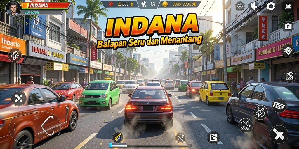 Tangkapan layar gameplay INDAAA saat balapan di jalanan yang menantang.