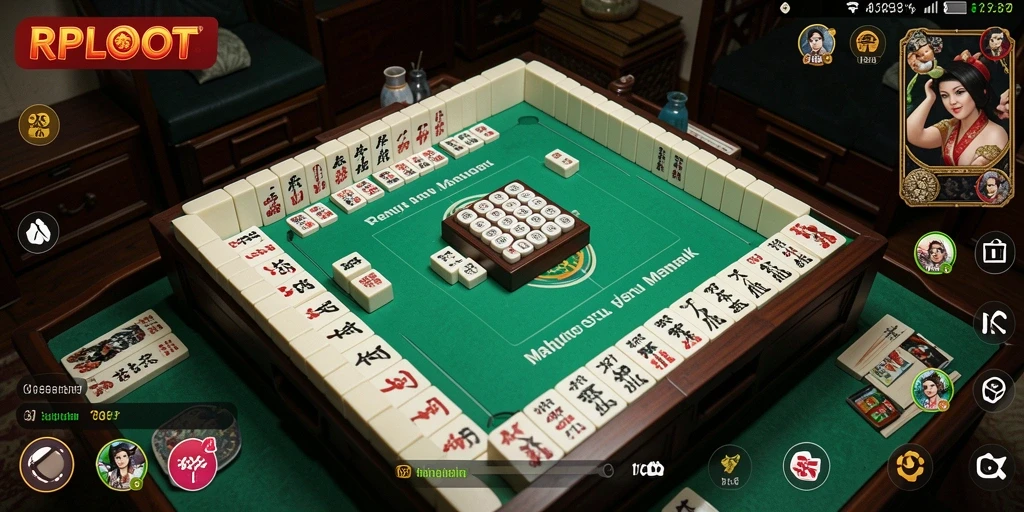 Screenshot gameplay RPLOOT menampilkan suasana penuh aksi Mahjong.